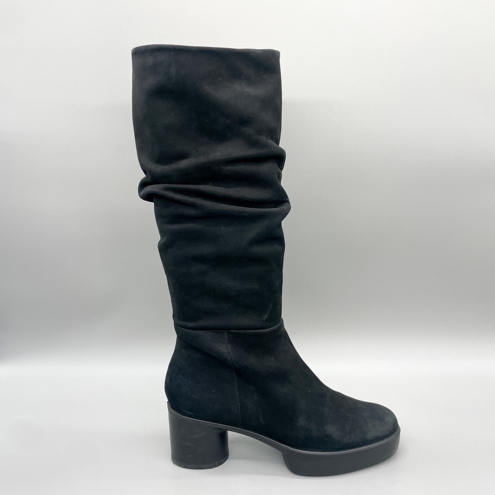 ECCO Shape Sculpted Motion 35 Slouch Boots Womens 8 Black Nubuck Tall Goth Heels